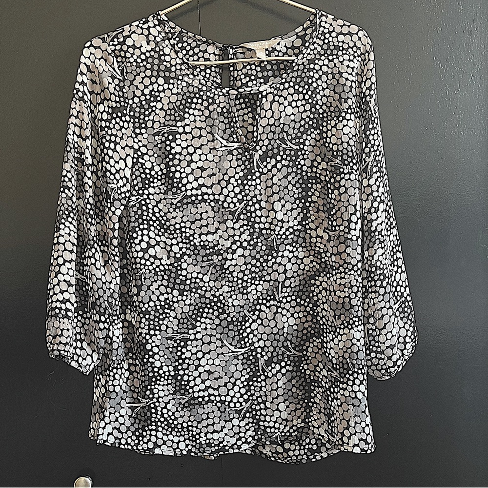 Womens Banana Republic sheer blouse dot pattern black